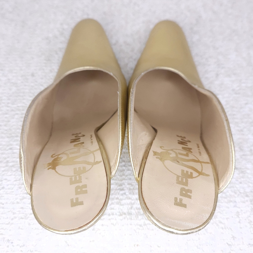 Vintage FREE LANCE Paris Mules Metallic Gold Leather Stiletto Heels Pumps EU 38 - Picture 8 of 12